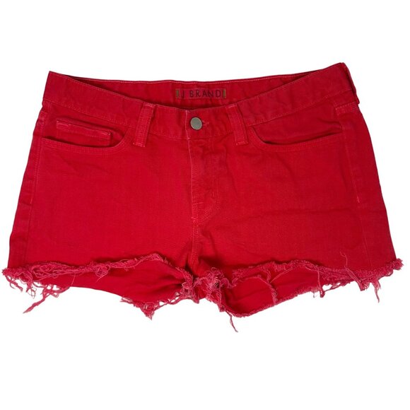 J Brand Cut Off Short Size 29 Bright Red Denim Jean Short 100% Cotton Raw Hem - Picture 2 of 9